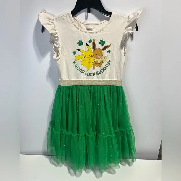 Pokemon Cream + Green Dress with Shamrocks and Eevee - Picture 1 of 7